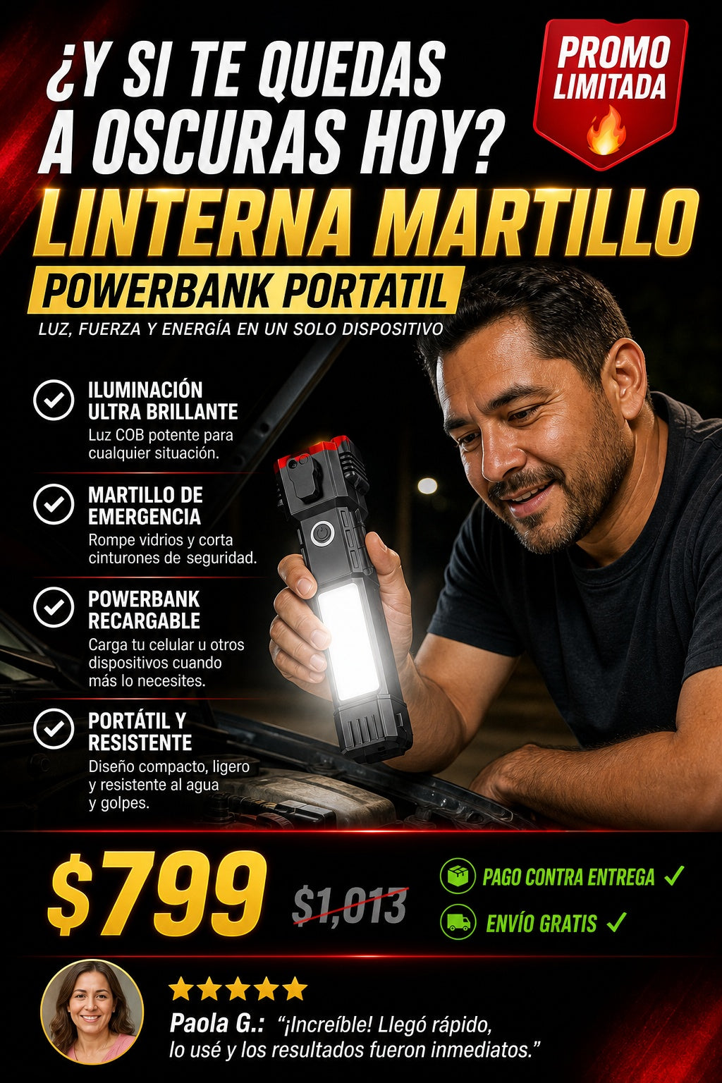 Linterna Martillo Powerbank Portatil - imagen 3