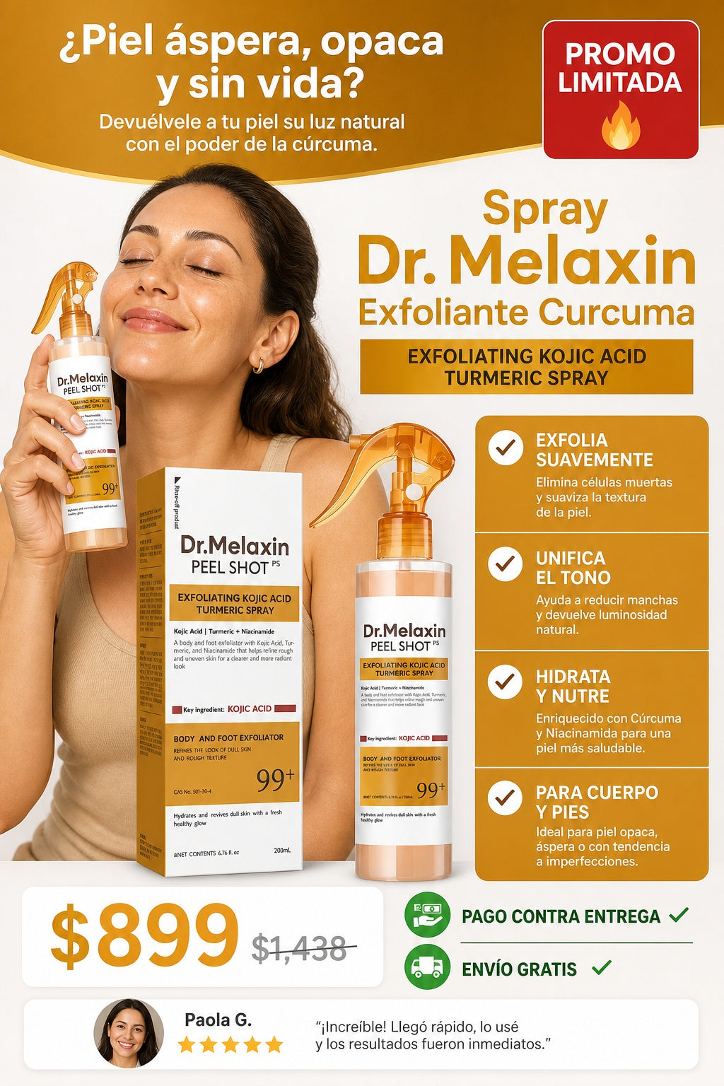 Spray Dr. Melaxin Exfoliante Curcuma - imagen 3