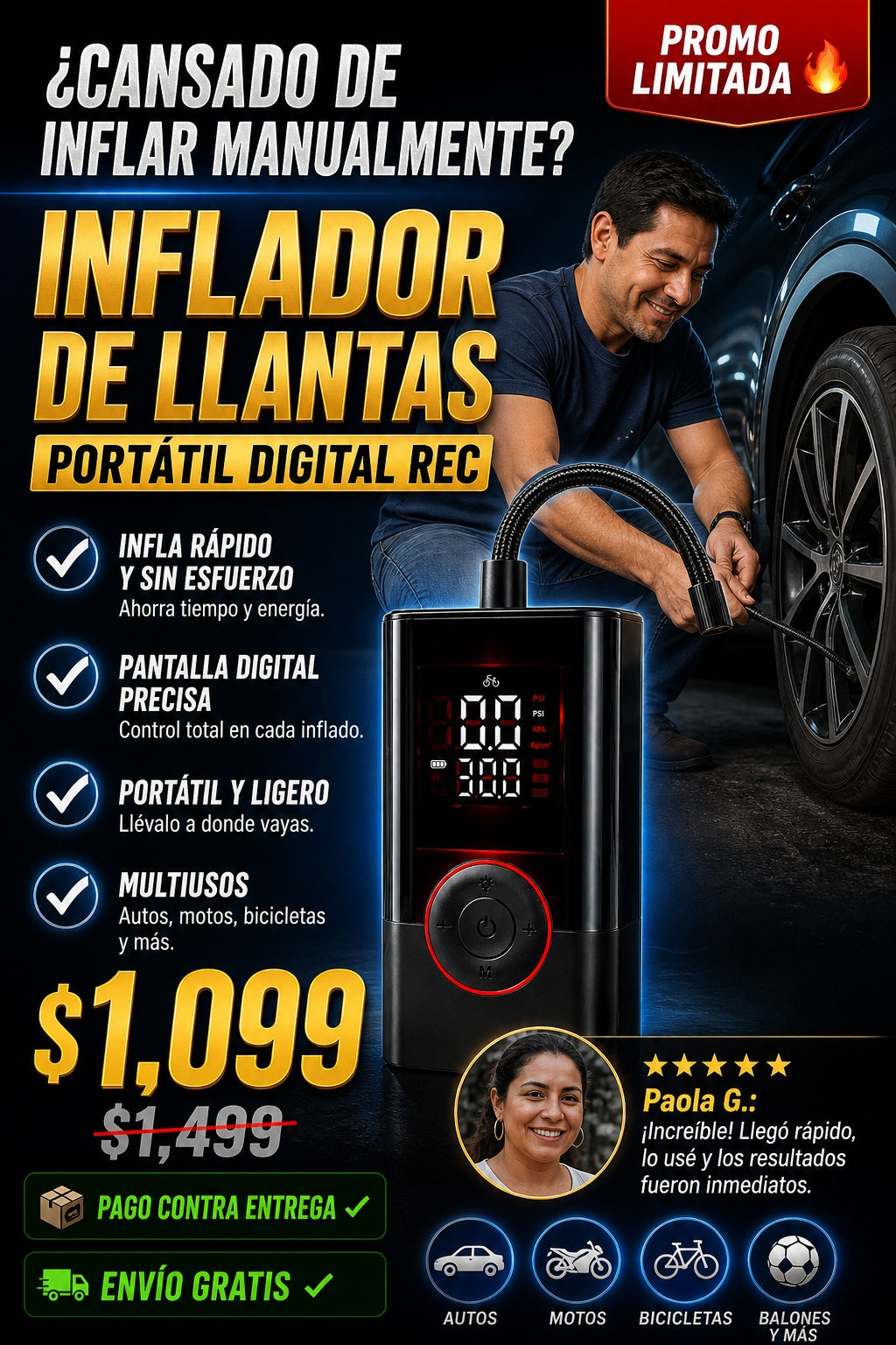 Inflador De Llantas Portatil Digital Rec - imagen 3