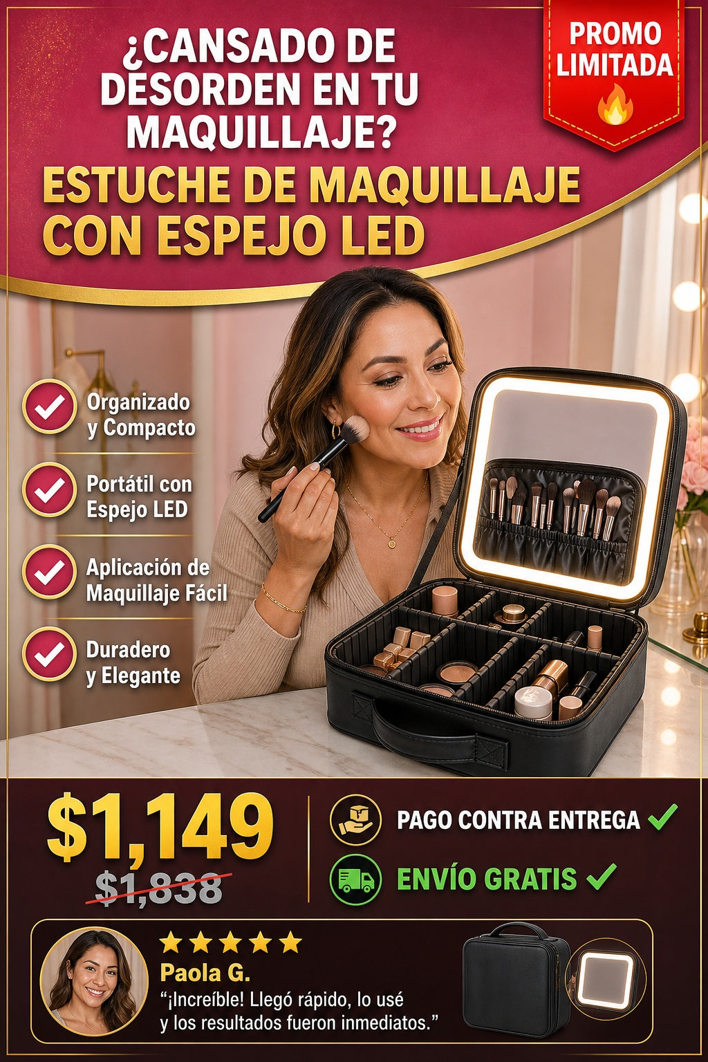 Estuche De Maquillaje Con Espejo Led - imagen 3