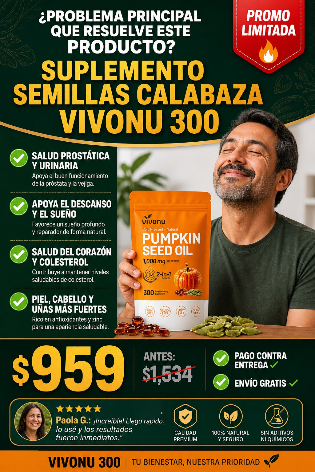 Suplemento Semillas Calabaza Vivonu 300 - imagen 3