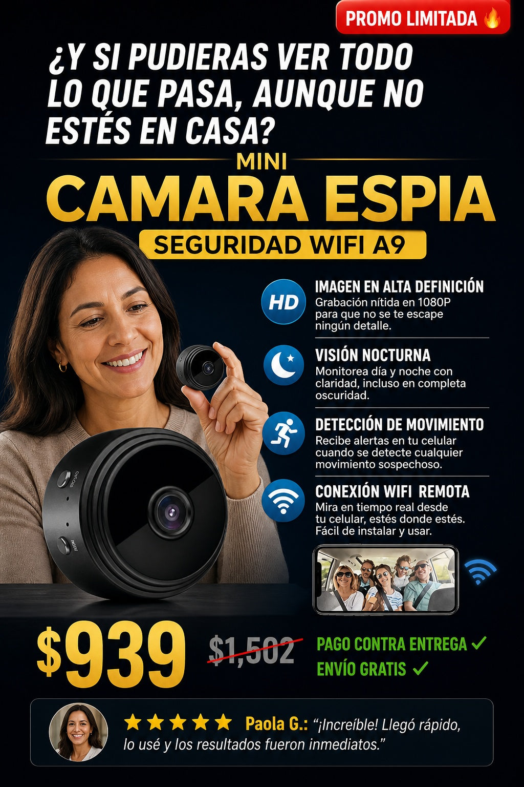 Mini Camara Espia Seguridad Wifi A9 - imagen 3