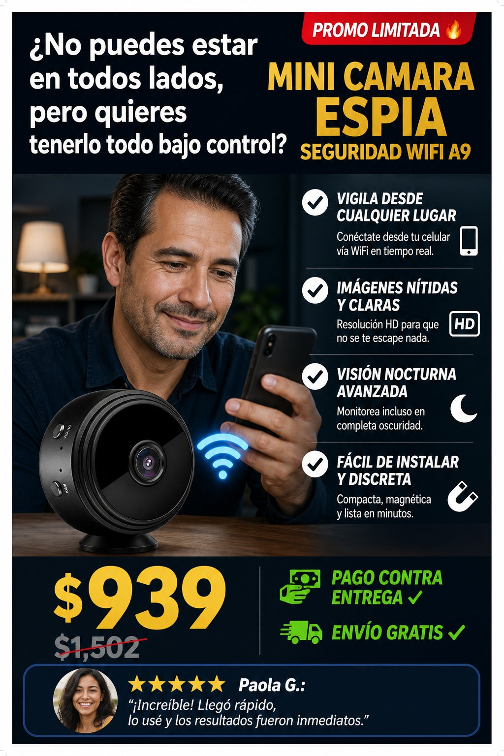 Mini Camara Espia Seguridad Wifi A9 - imagen 3