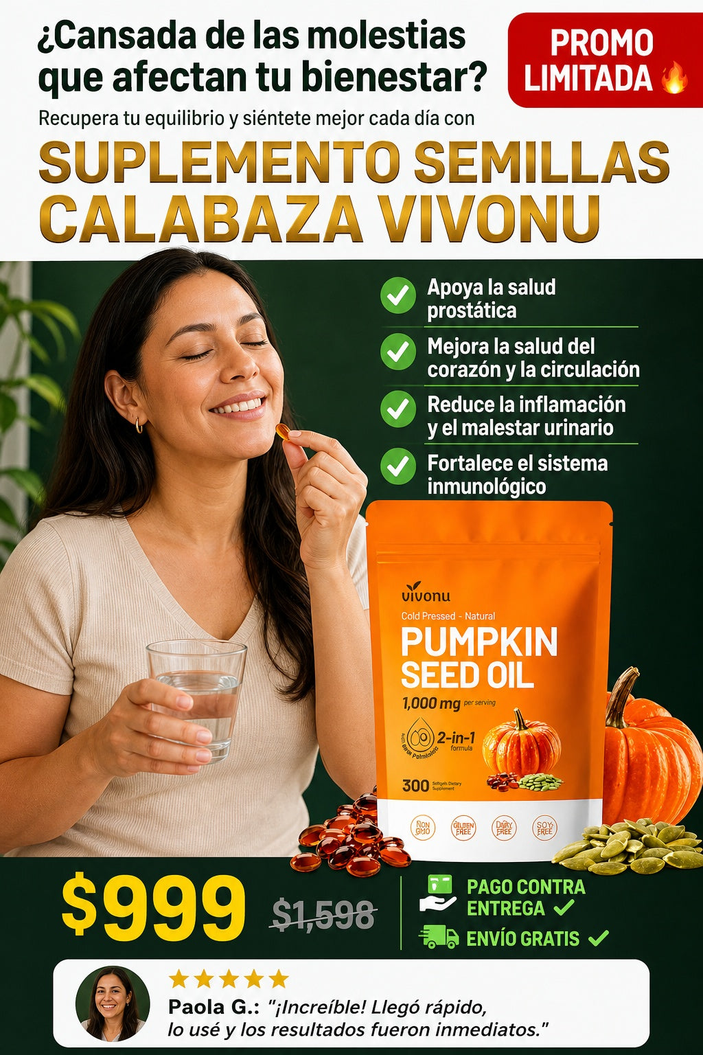 Suplemento Semillas Calabaza Vivonu 300 - imagen 3