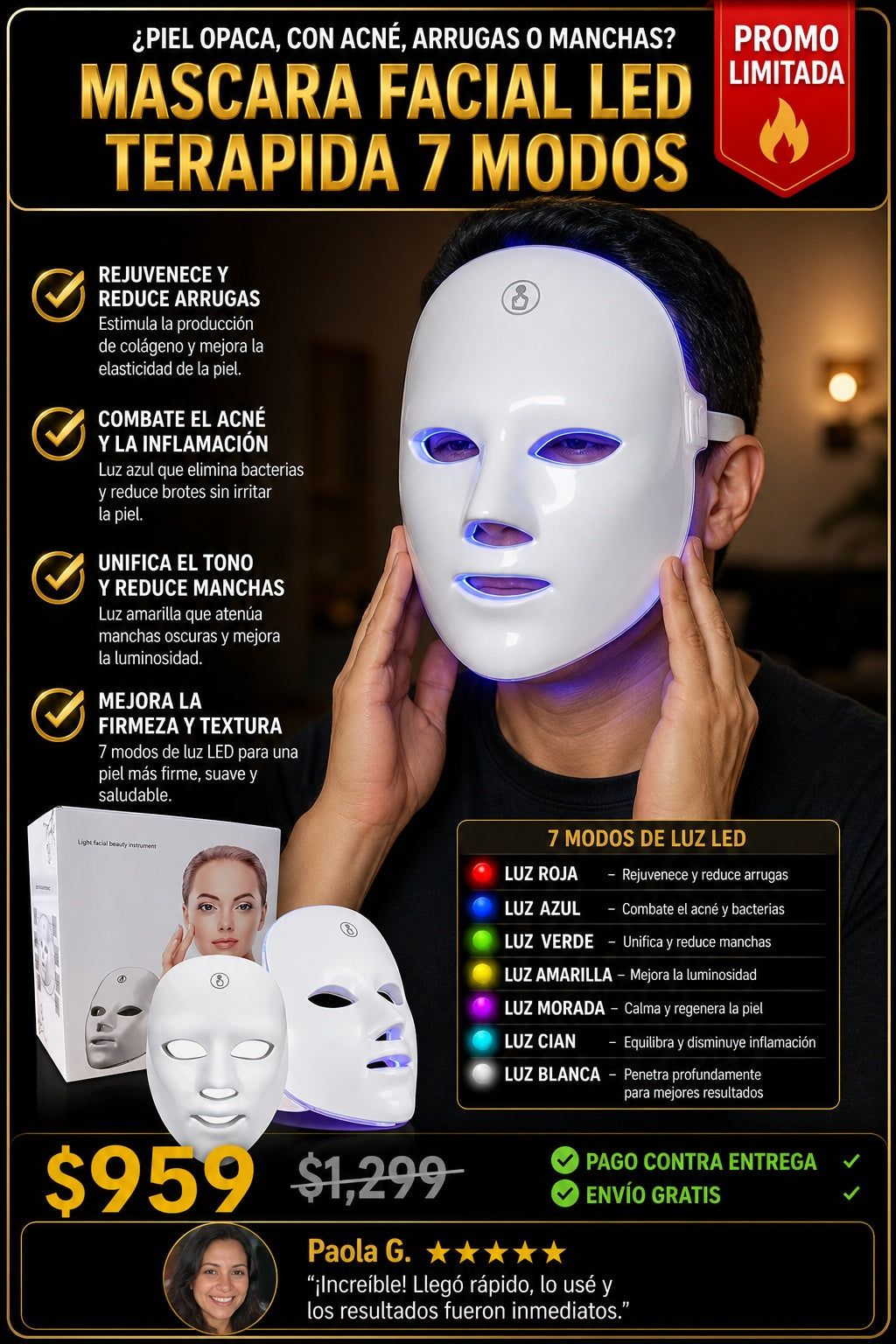 Mascara Facial Led Terapida 7 Modos - imagen 3