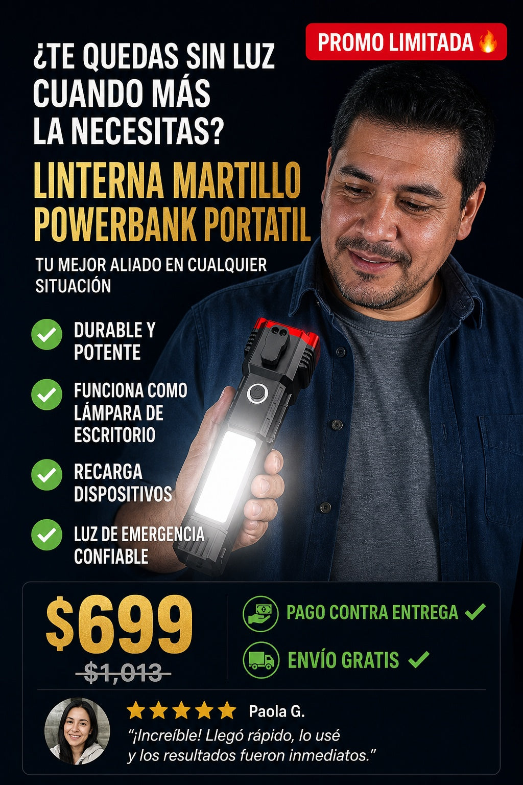 Linterna Martillo Powerbank Portatil - imagen 3