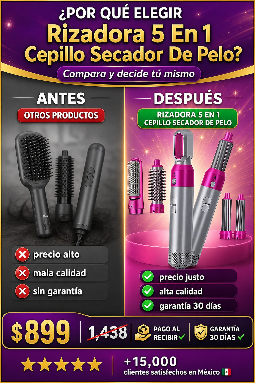 Rizadora 5 En 1 Cepillo Secador De Pelo - imagen 4