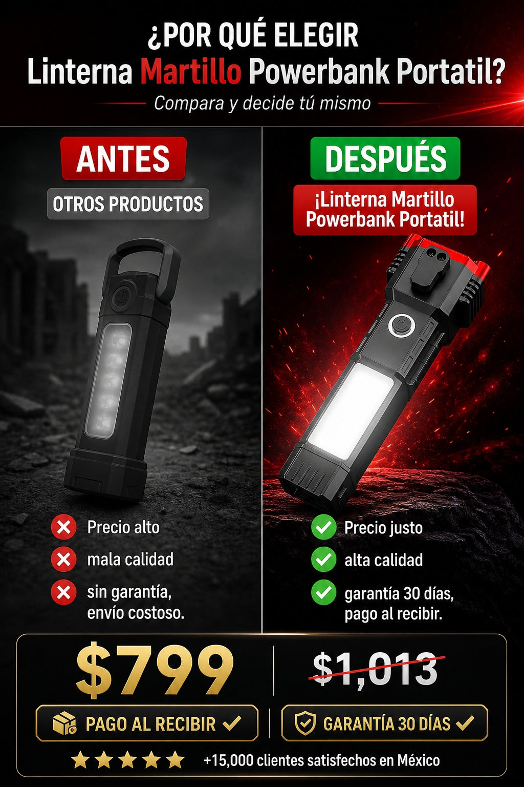 Linterna Martillo Powerbank Portatil - imagen 4