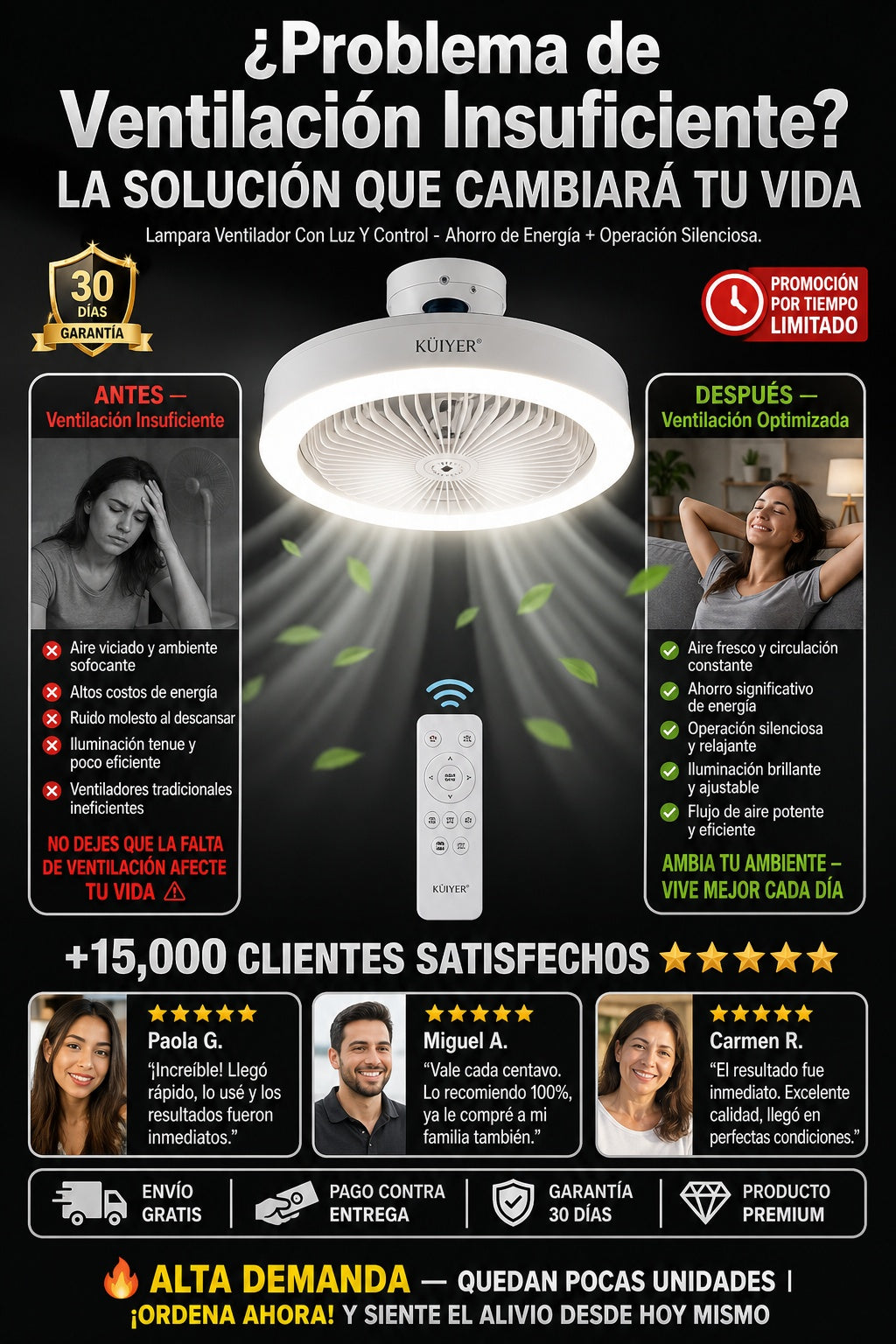 Lampara Ventilador Con Luz Y Control - imagen 4