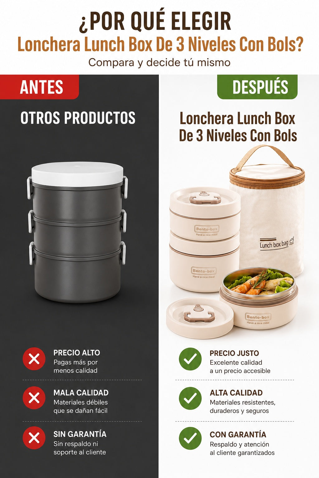 Lonchera Lunch Box De 3 Niveles Con Bols - imagen 4