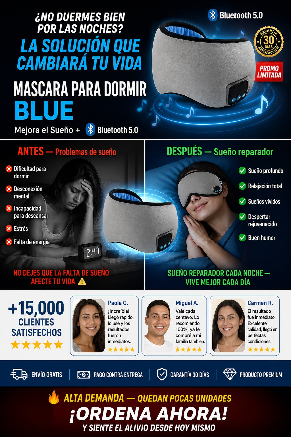 Mascara Para Dormir Con Auriculares Blue - imagen 4