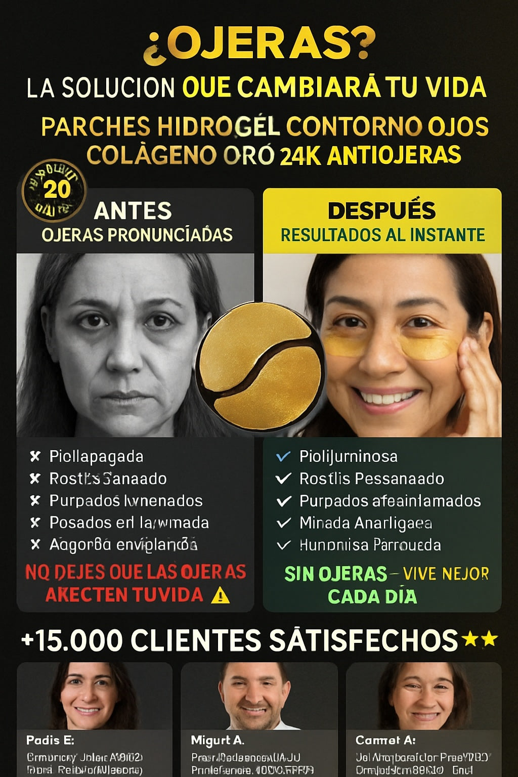 Parches hidrogel contorno ojos colágeno oro 24K antiojeras - imagen 4