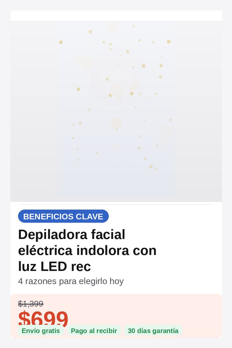 Depiladora facial eléctrica indolora con luz LED recargable USB para mujeres — beneficios