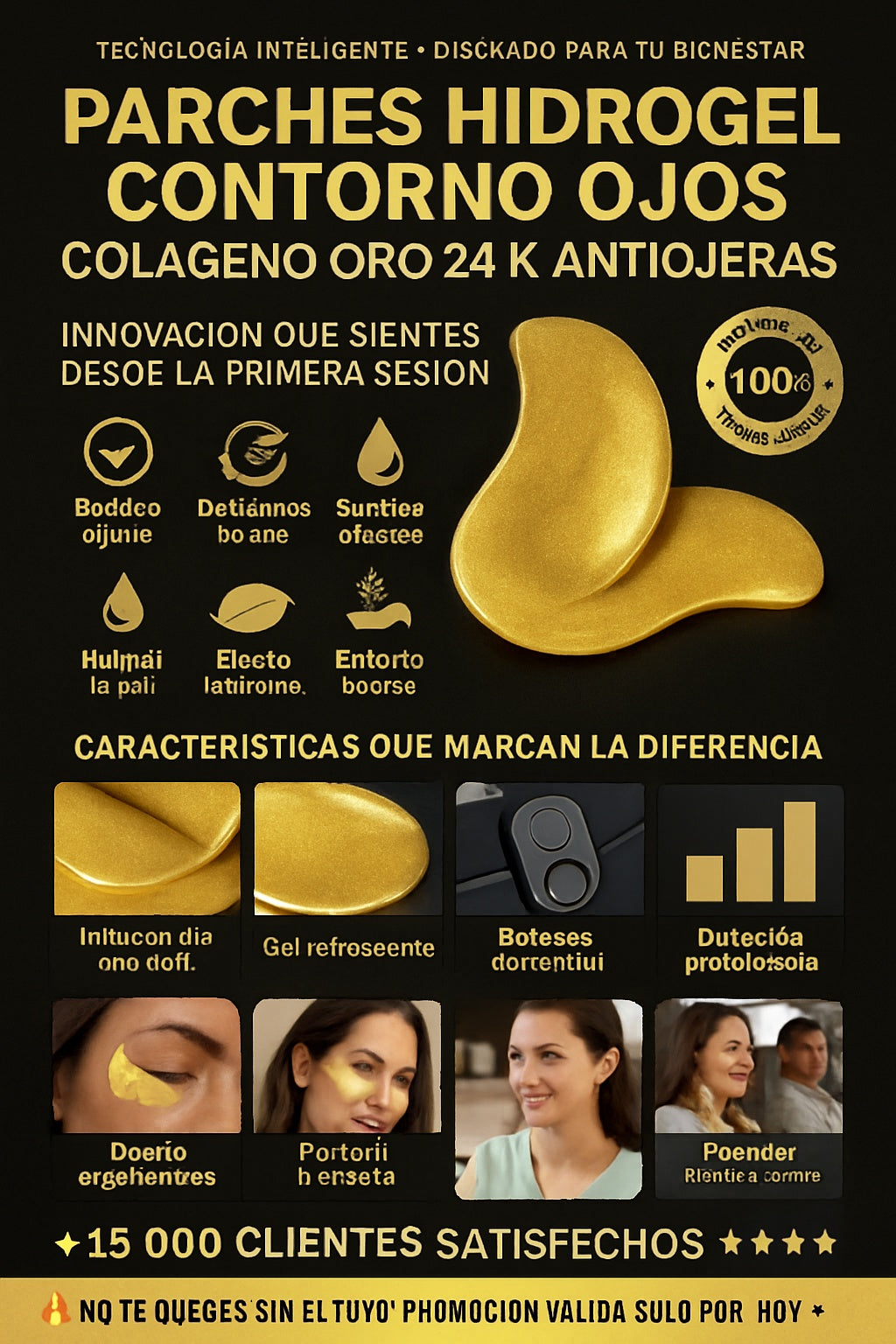 Parches hidrogel contorno ojos colágeno oro 24K antiojeras - imagen 5