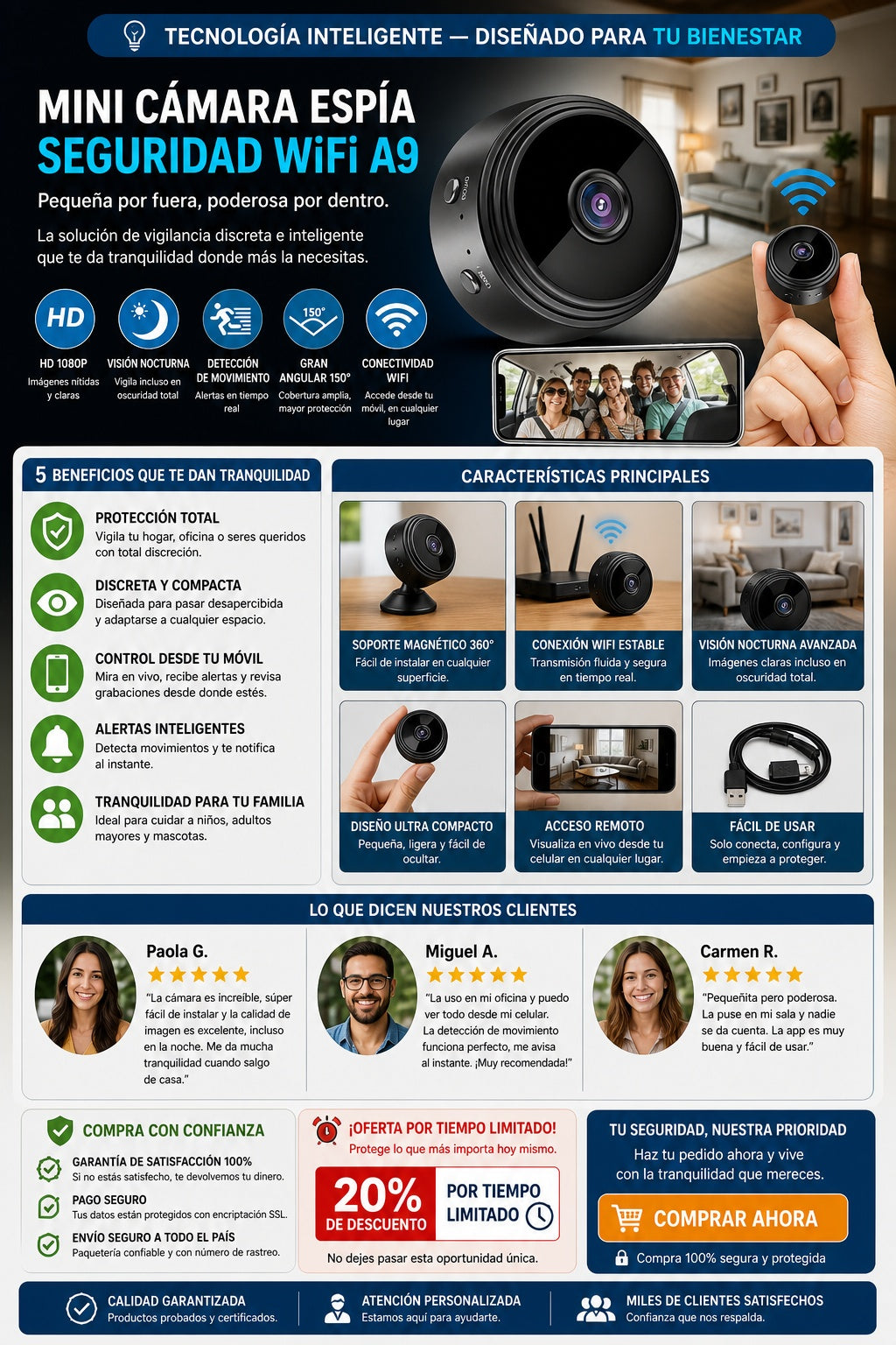 Mini Camara Espia Seguridad Wifi A9 - imagen 5