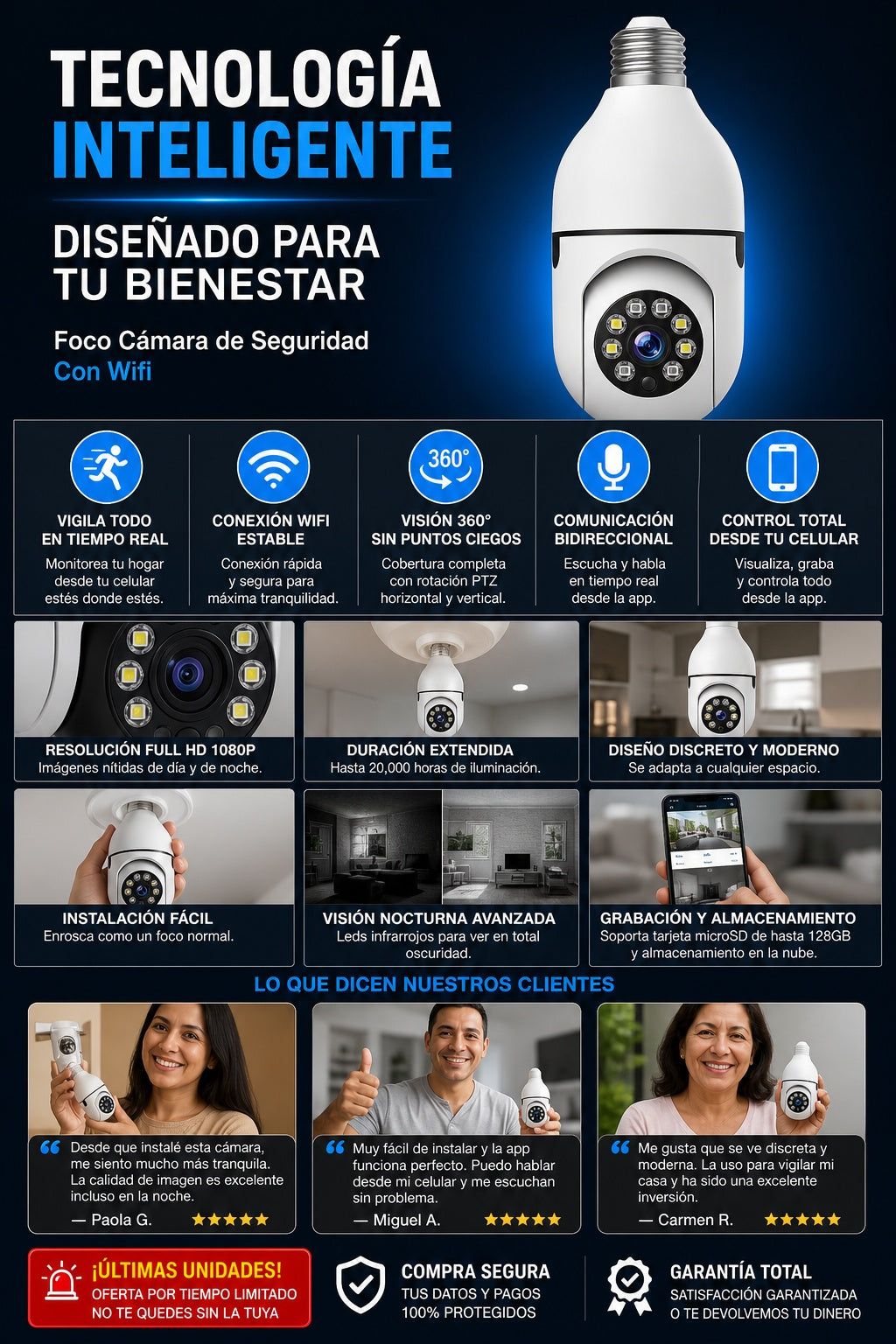 Foco Camara De Seguridad Con Wifi - imagen 5