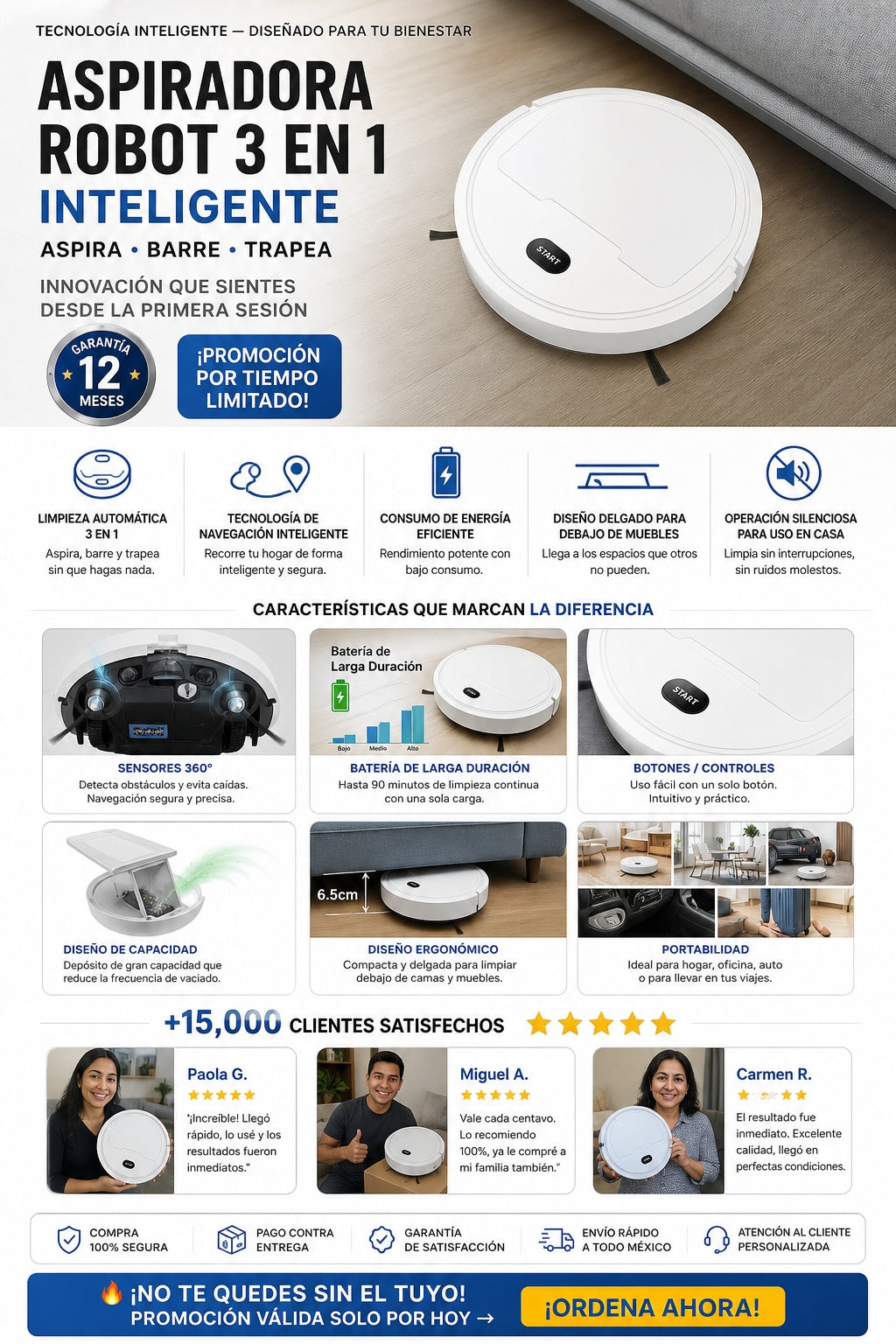 Aspiradora Robot 3 En 1 Inteligente - imagen 5