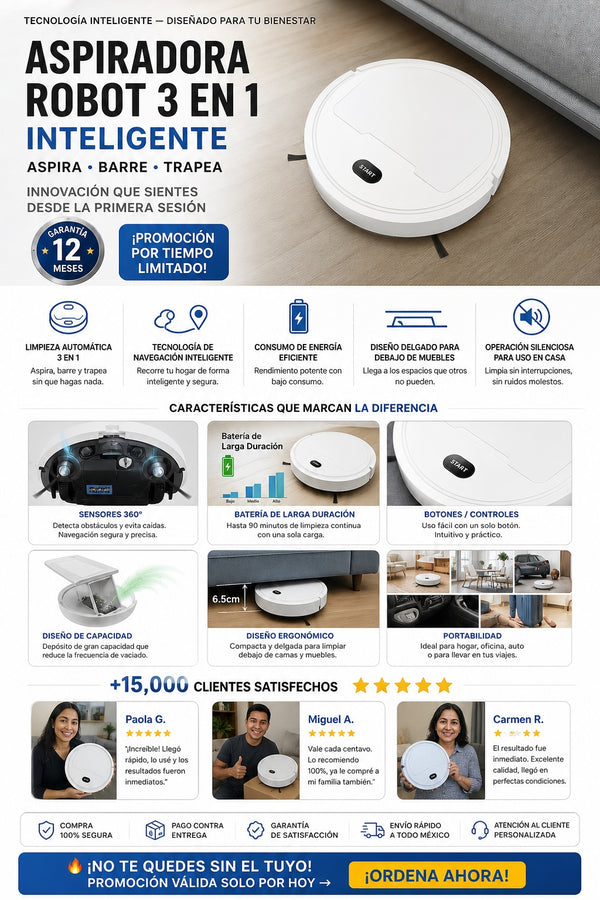 Aspiradora Robot 3 En 1 Inteligente - imagen 5