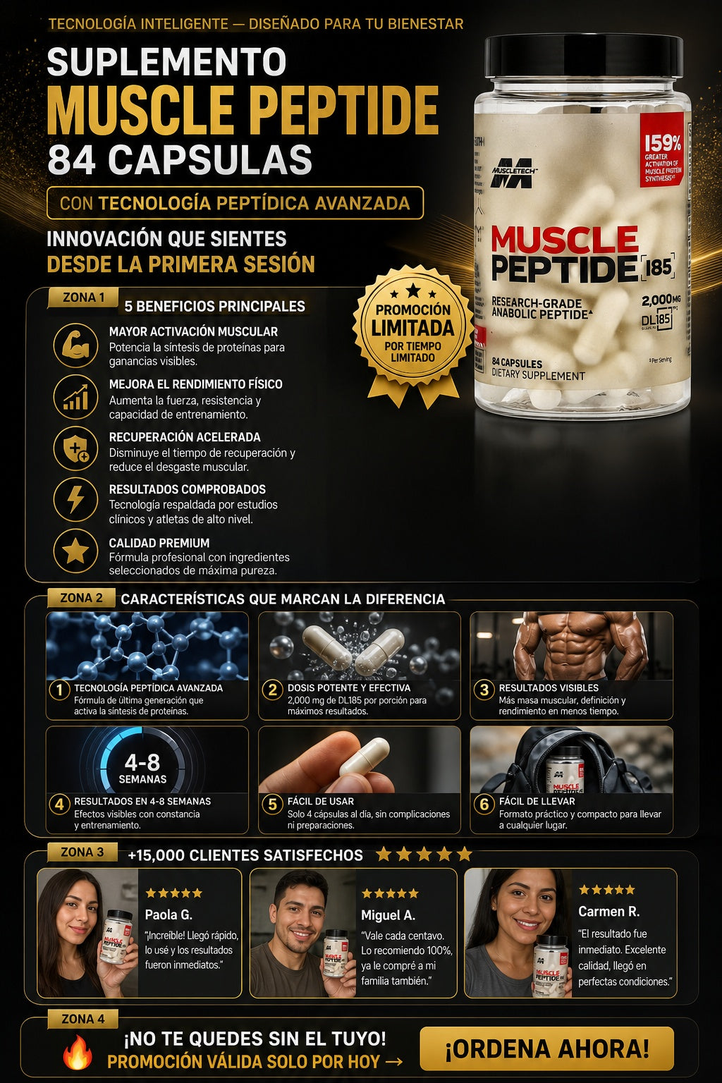 Suplemento Muscle Peptide 84 Capsulas - imagen 5