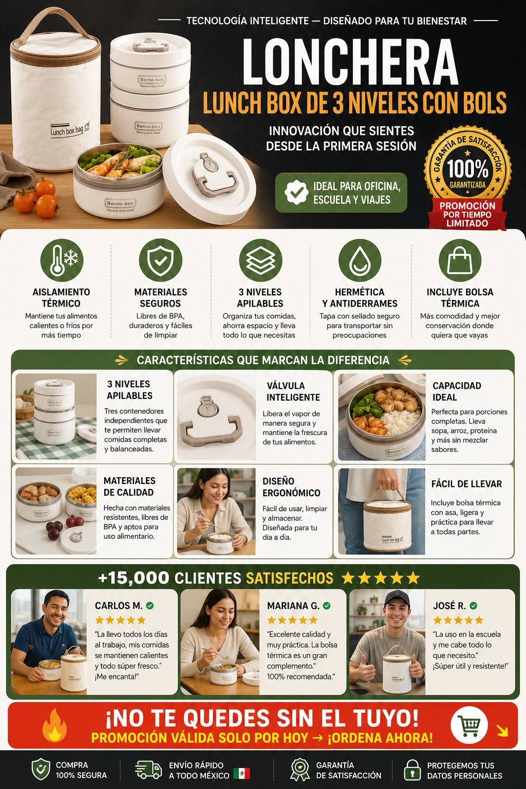 Lonchera Lunch Box De 3 Niveles Con Bols - imagen 5