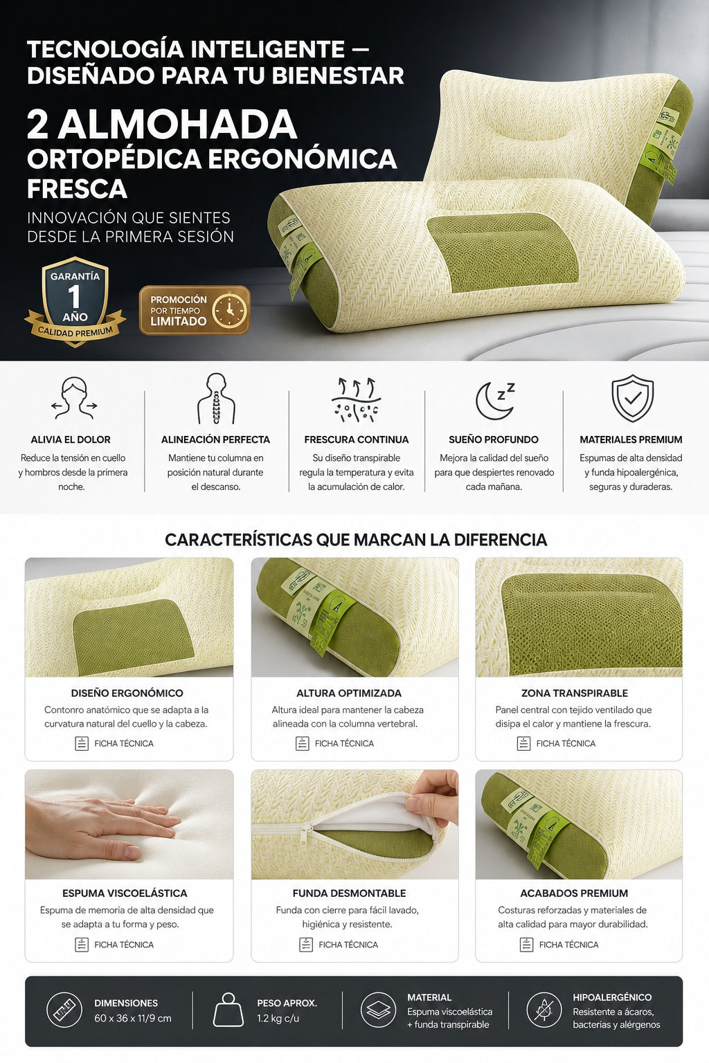 2 Almohada Ortopedica Ergonomica Fresca - imagen 5