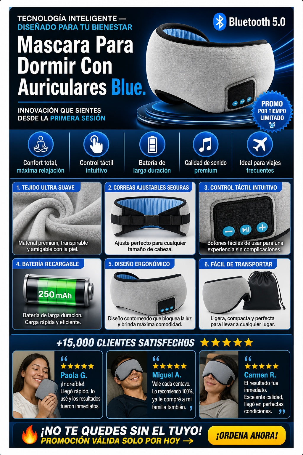 Mascara Para Dormir Con Auriculares Blue - imagen 5