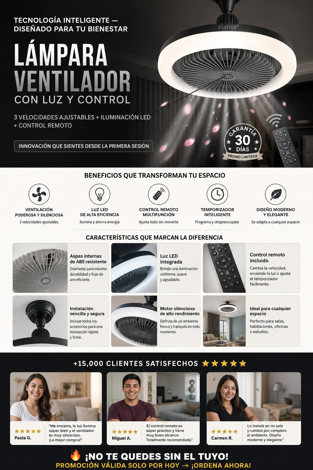 Lampara Ventilador Con Luz Y Control - imagen 5