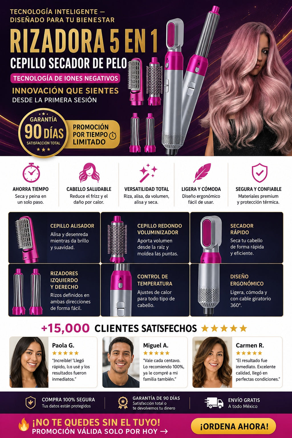 Rizadora 5 En 1 Cepillo Secador De Pelo - imagen 5
