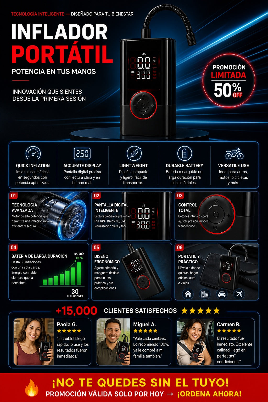 Inflador De Llantas Portatil Digital Rec - imagen 5