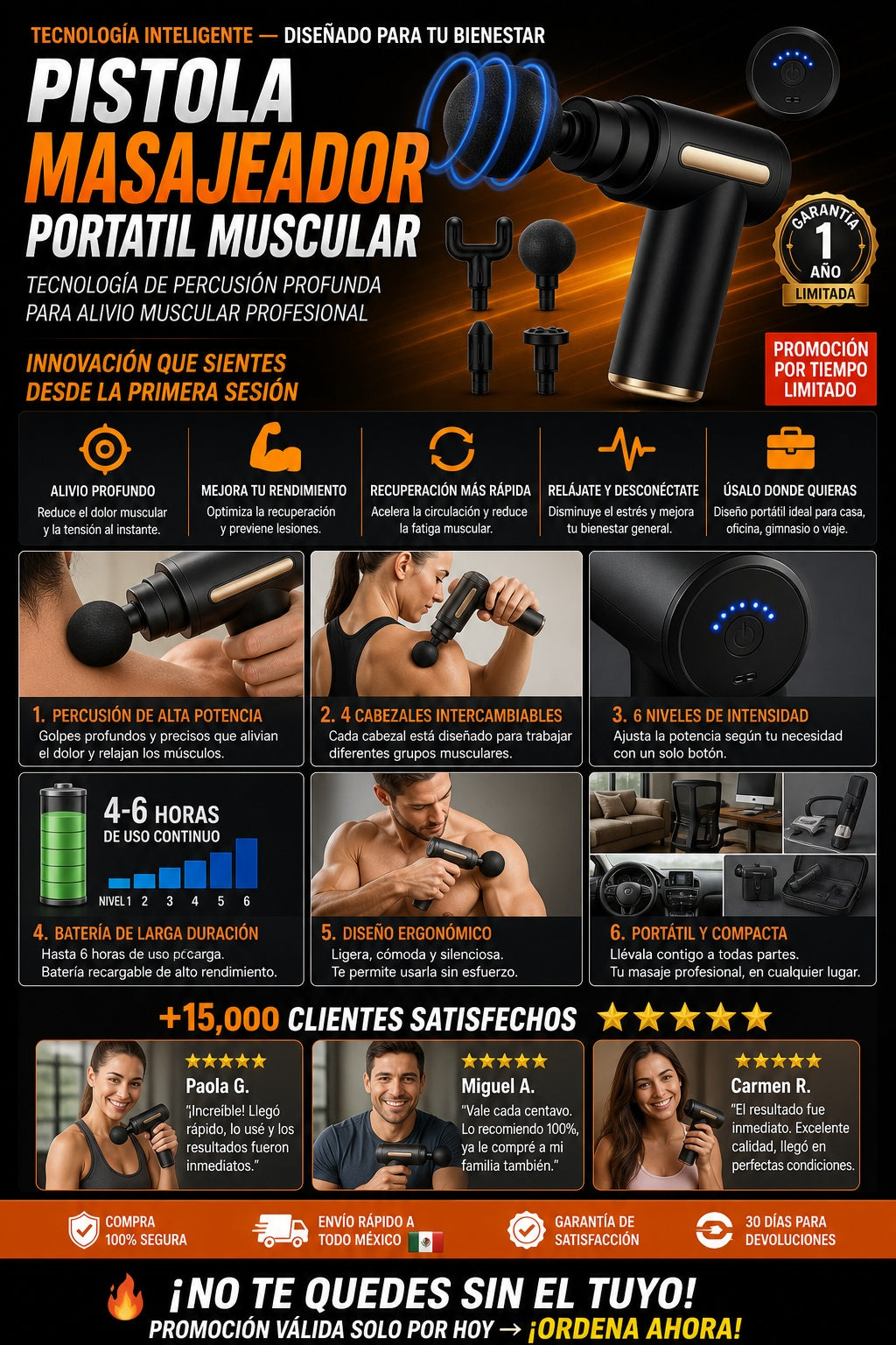 Pistola Masajeador Portatil Muscular - imagen 5
