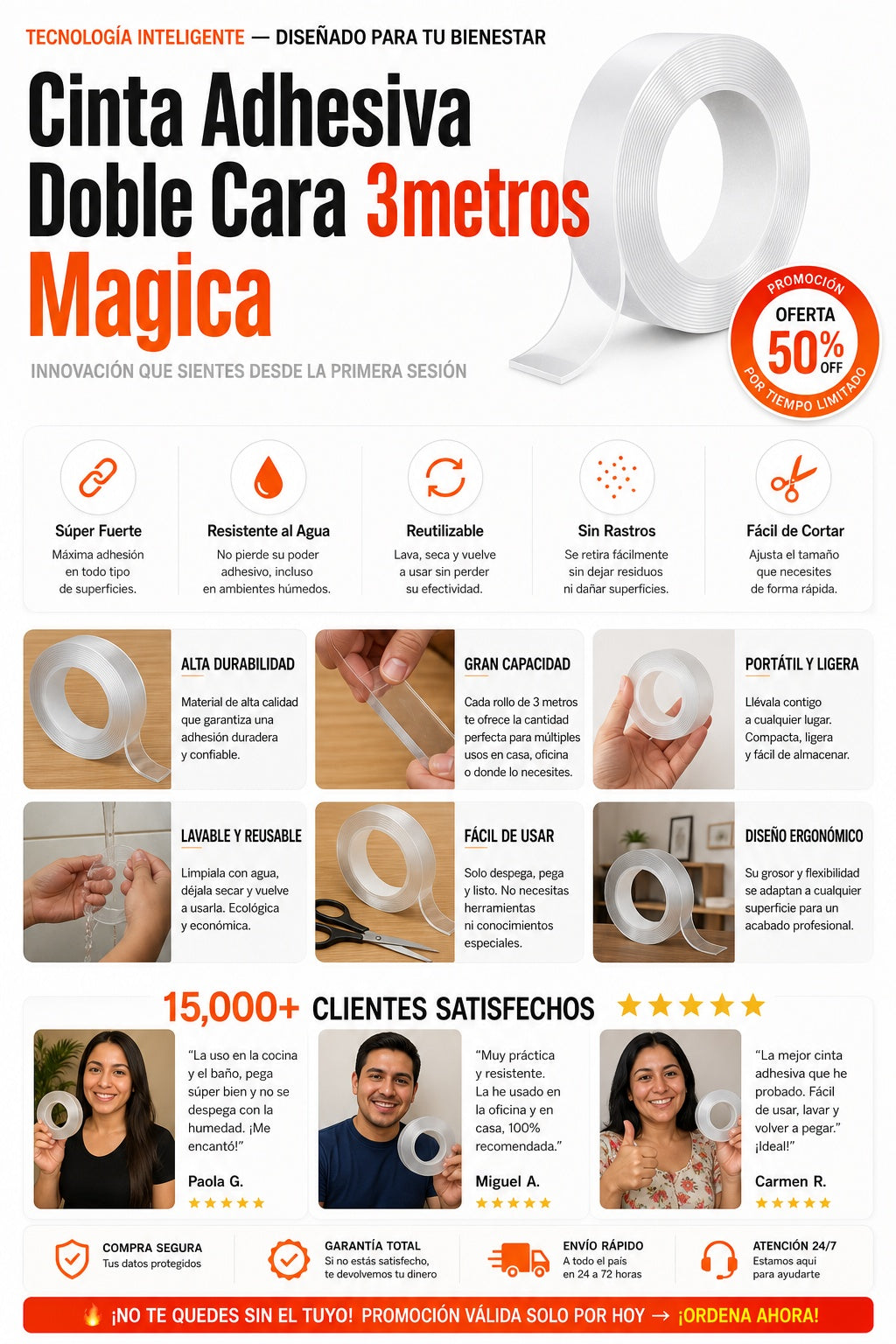 Cinta Adhesiva Doble Cara 3metros Magica - imagen 5