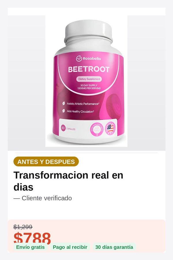 Suplemento Beetroot Remolacha Rosabella — antes-despues
