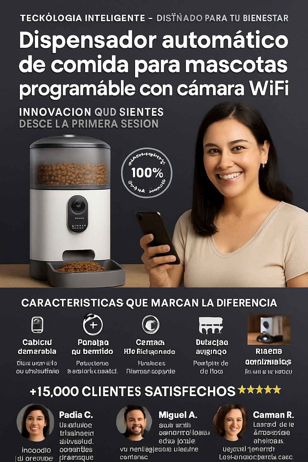 Dispensador automático de comida para mascotas programable con cámara WiFi - imagen 5