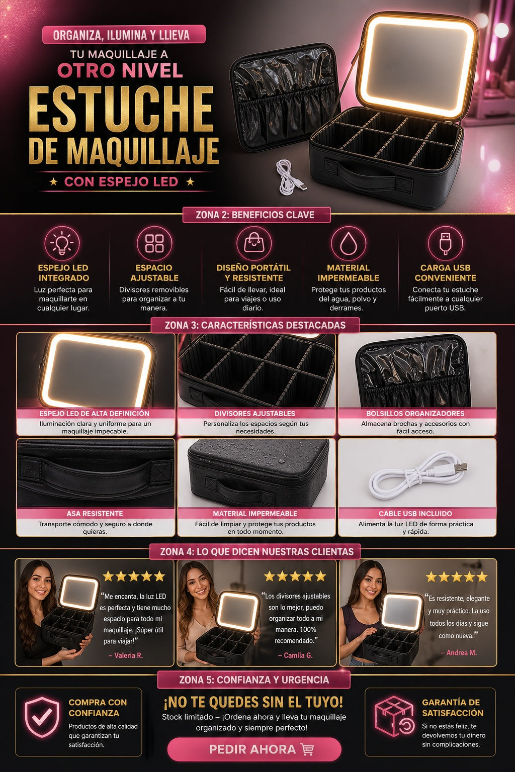 Estuche De Maquillaje Con Espejo Led - imagen 5