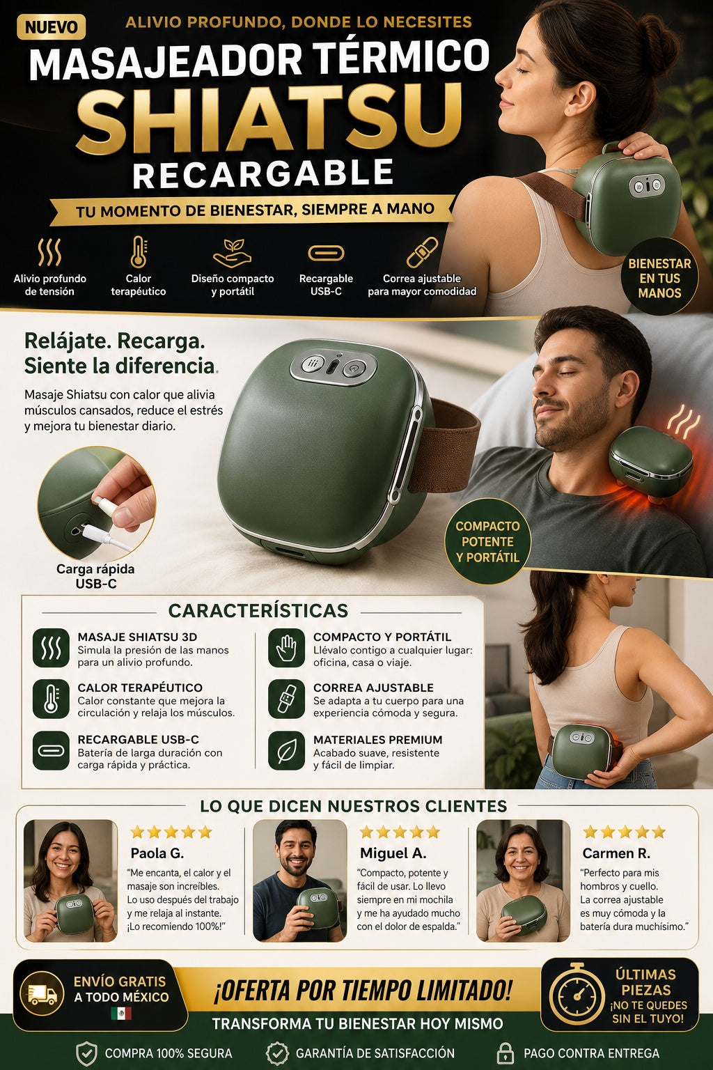 Masajeador Termico Shiatsu Recargable - imagen 5