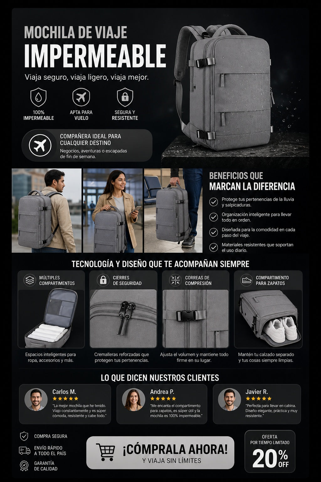 Mochila De Viaje Impermeable - imagen 5