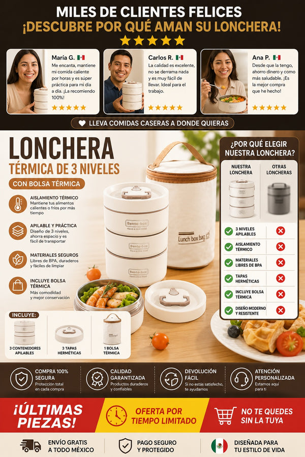 Lonchera Lunch Box De 3 Niveles Con Bols - imagen 6