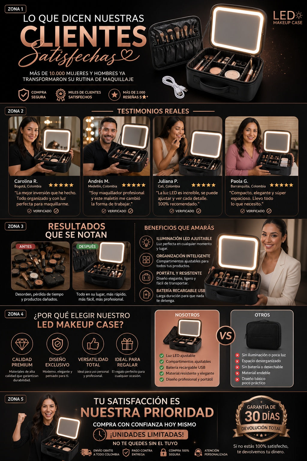Estuche De Maquillaje Con Espejo Led - imagen 6