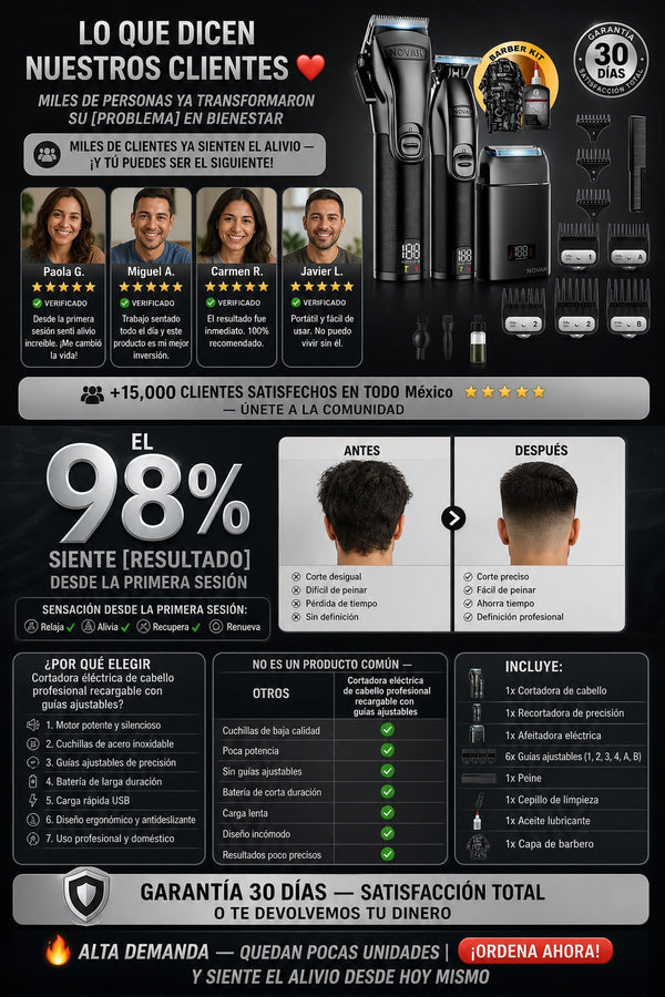 Cortadora eléctrica de cabello profesional recargable con guías ajustables - imagen 6