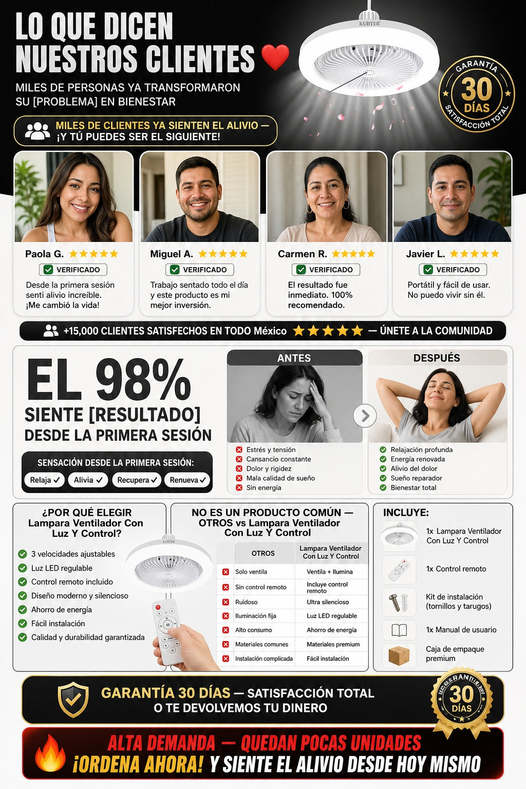 Lampara Ventilador Con Luz Y Control - imagen 6