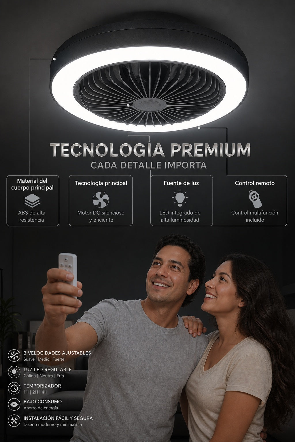 Lampara Ventilador Con Luz Y Control - imagen 7