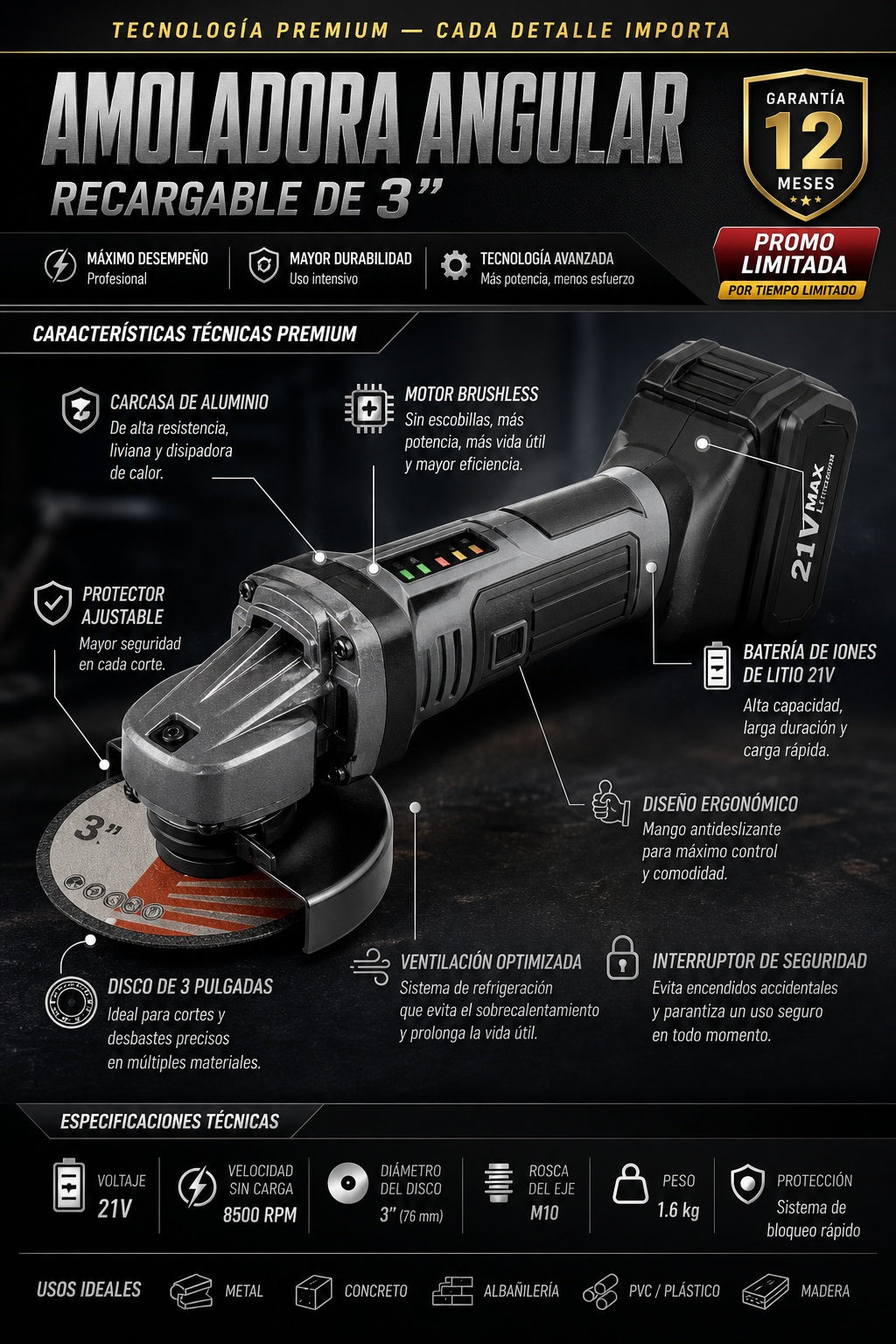 Amoladora Angular Recargable De 3 Pulgad - imagen 7
