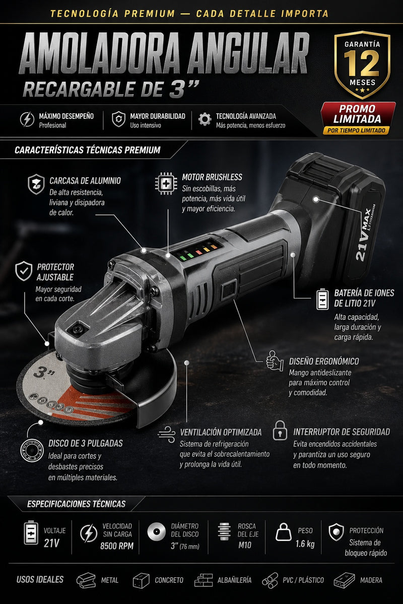 Amoladora Angular Recargable De 3 Pulgad - imagen 7