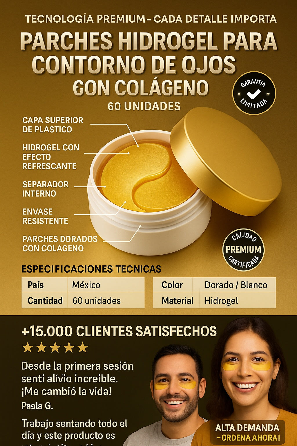 Parches hidrogel para contorno de ojos con colágeno 60 unidades - imagen 7