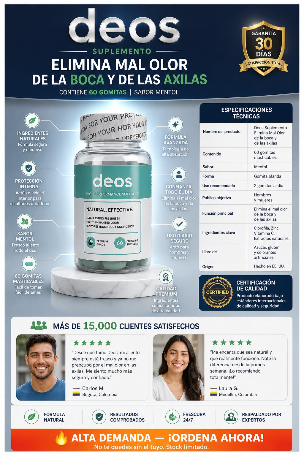 Deos Suplemento Elimina Mal Olor de la boca y de las acxilas - imagen 7