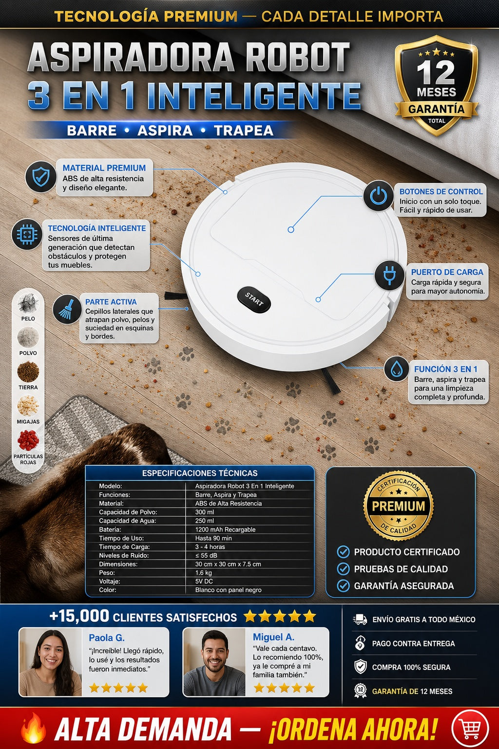 Aspiradora Robot 3 En 1 Inteligente - imagen 7