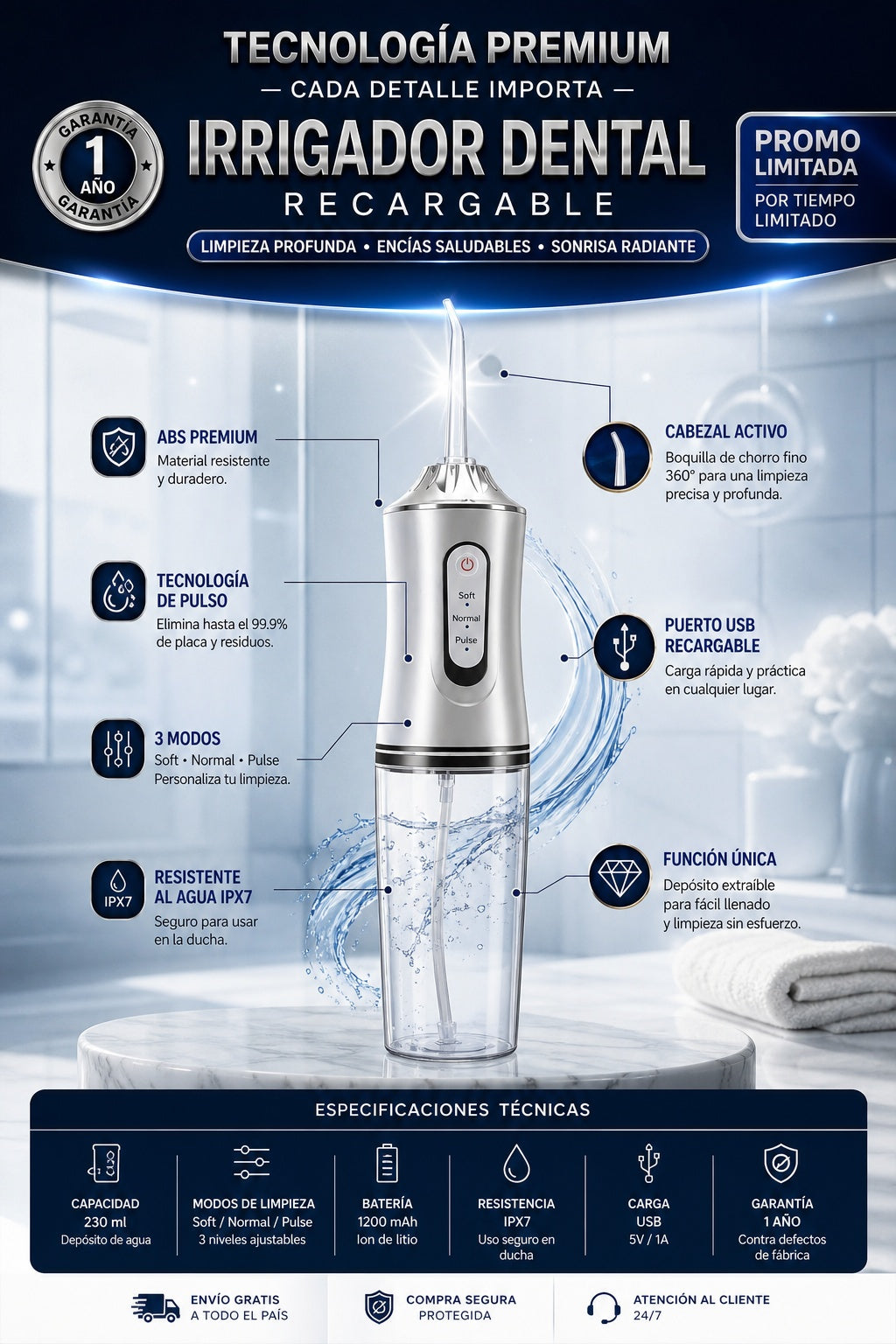 Irrigador Dental Recargable - imagen 7