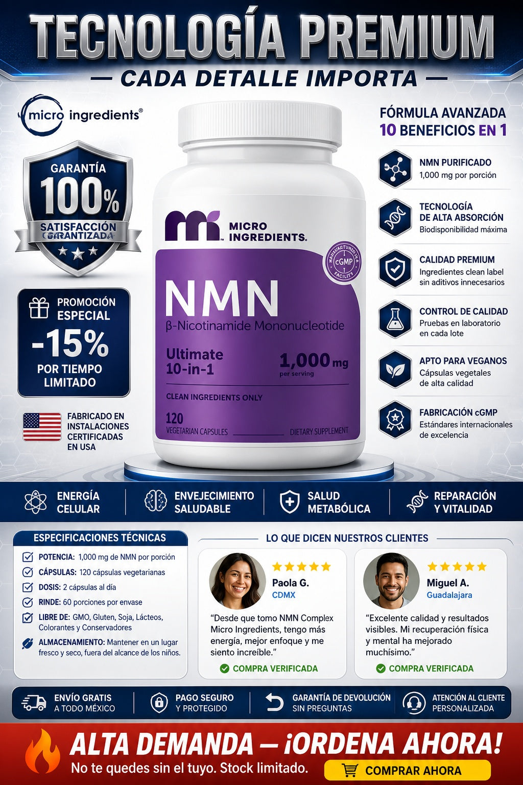 Suplemento Nmn Complex Micro Ingredients - imagen 7