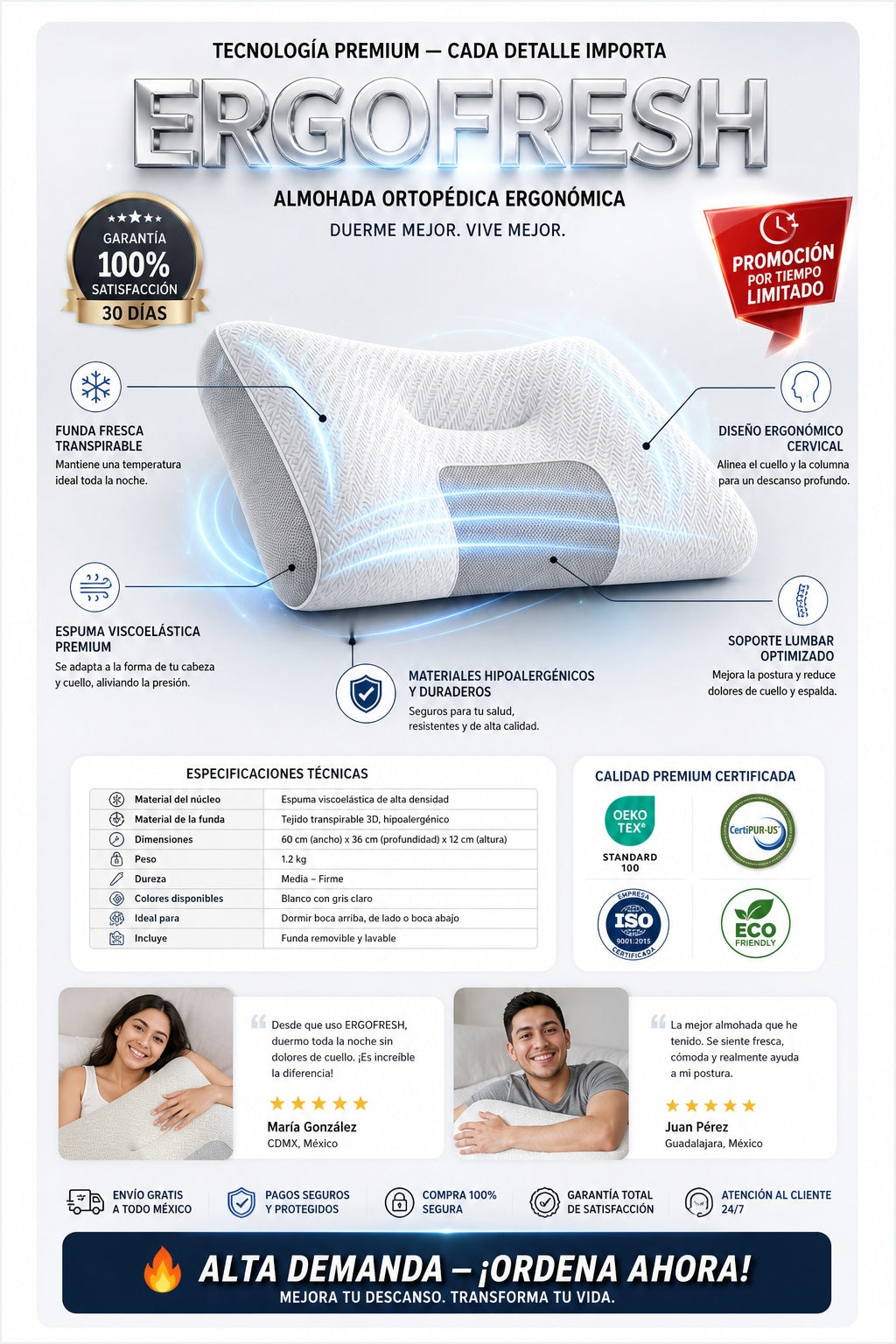 2 Almohada Ortopedica Ergonomica Fresca - imagen 7