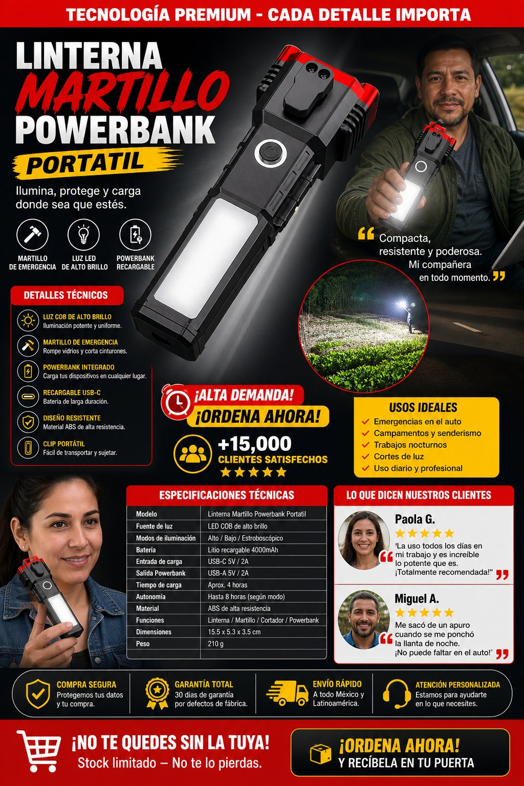 Linterna Martillo Powerbank Portatil - imagen 7